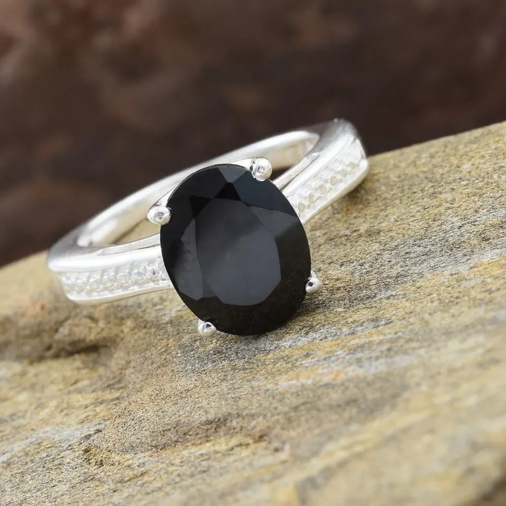 Thai Black Spinel Sterling Silver Ring (Size 5.0)